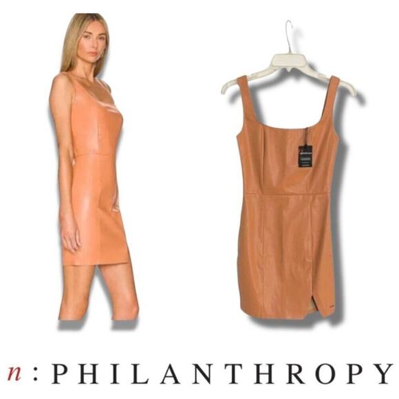 N:Philanthropy Leather Mini Dress Nuevo Sleeveless Tank Dress | Camel | Size XS - Picture 4 of 10